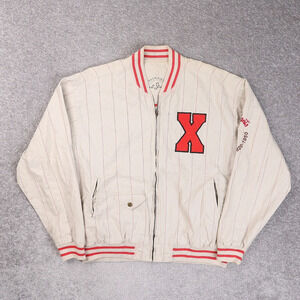 Vintage 90s Mirage Cuban Giants Baseball Large Beige Bomber Jacket